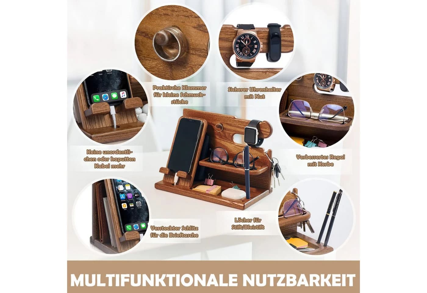 Refined Living Holz Telefon Dockingstation Organizer Schreibtisch - Bild 5