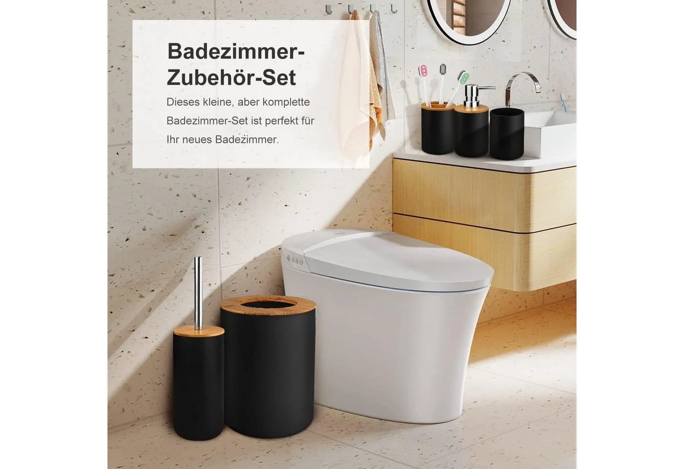 Refined Living Badaccessoire-Set 6St Schwarz Matt