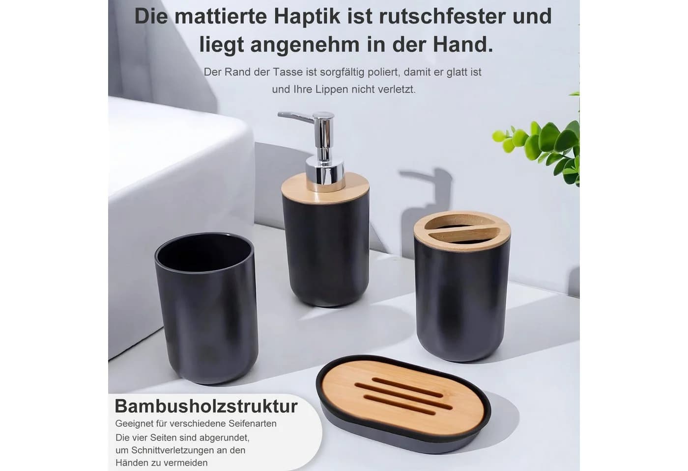 Refined Living Badaccessoire-Set 6St Schwarz Matt - Bild 5