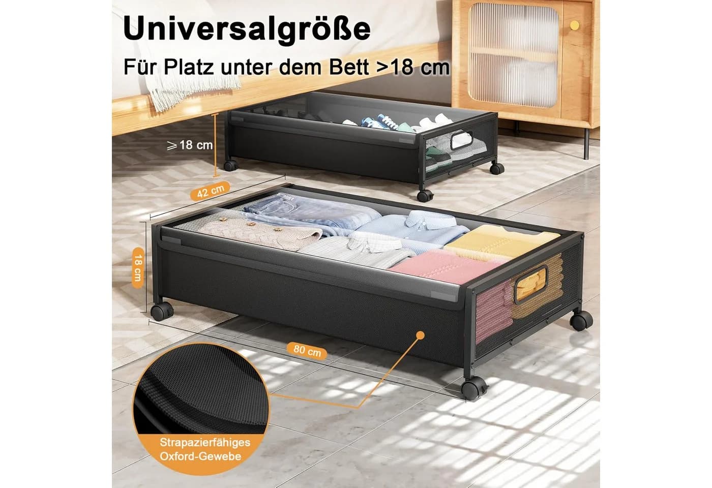 Refined Living Unterbettkommode 2 Stück mit Rollen