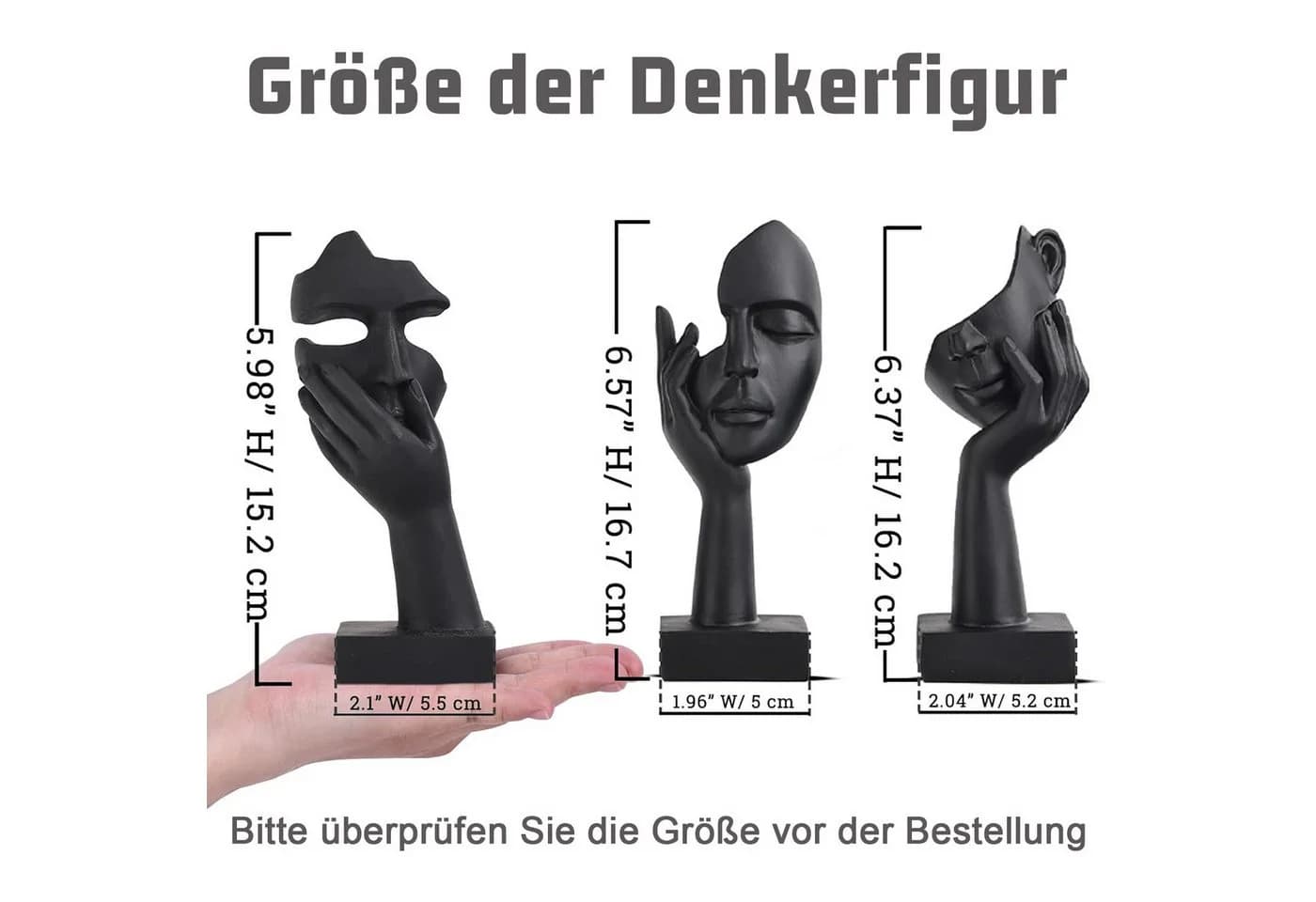 Refined Living 3-tlg. Abstrakte Kunstfiguren Skulptur Tiefschwarz Kunstharz