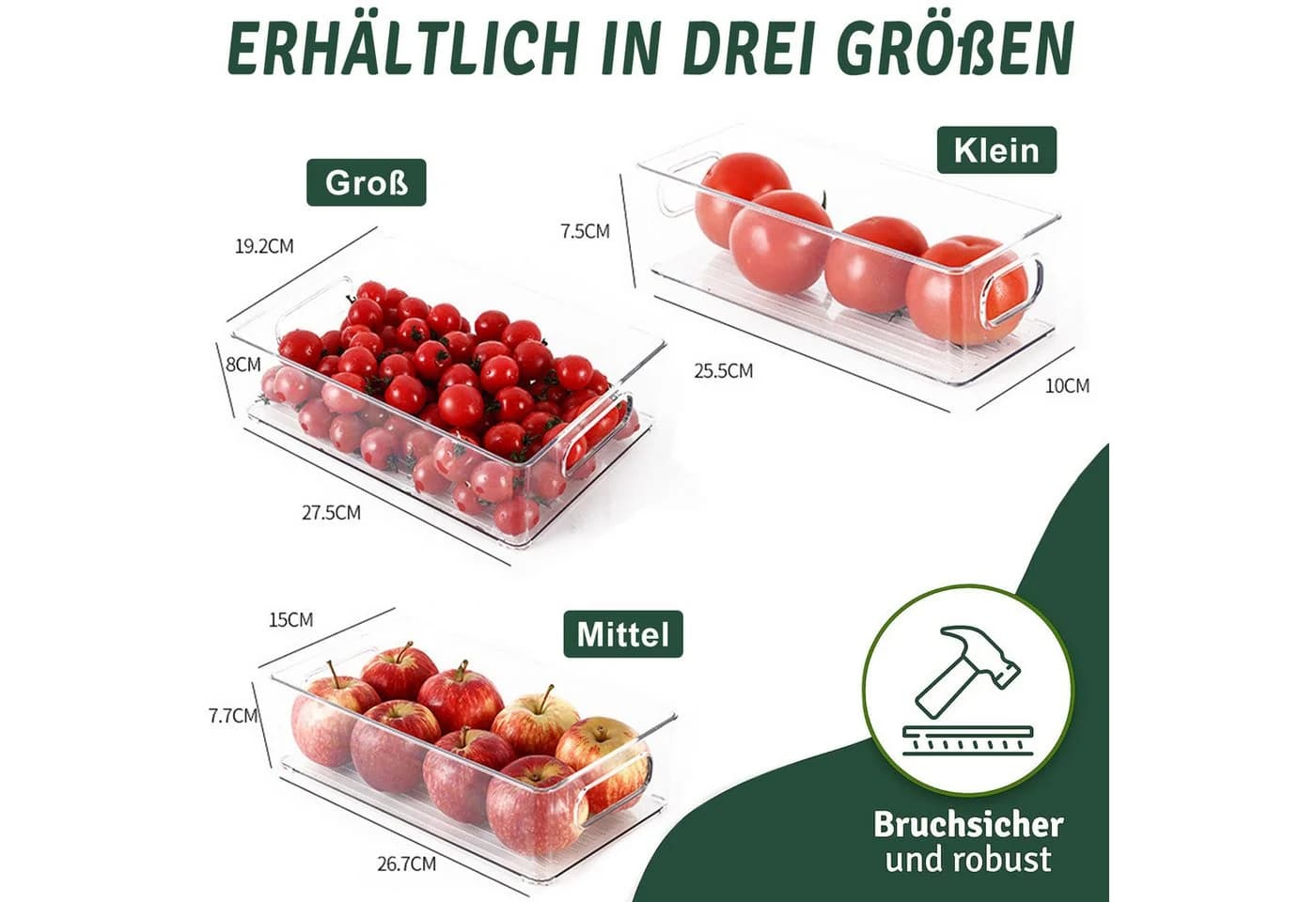 Refined Living Aufbewahrungsbox Kühlschrank Organizer Set Stapelbar - 9er Set (3 Größe) Korbeinsatz