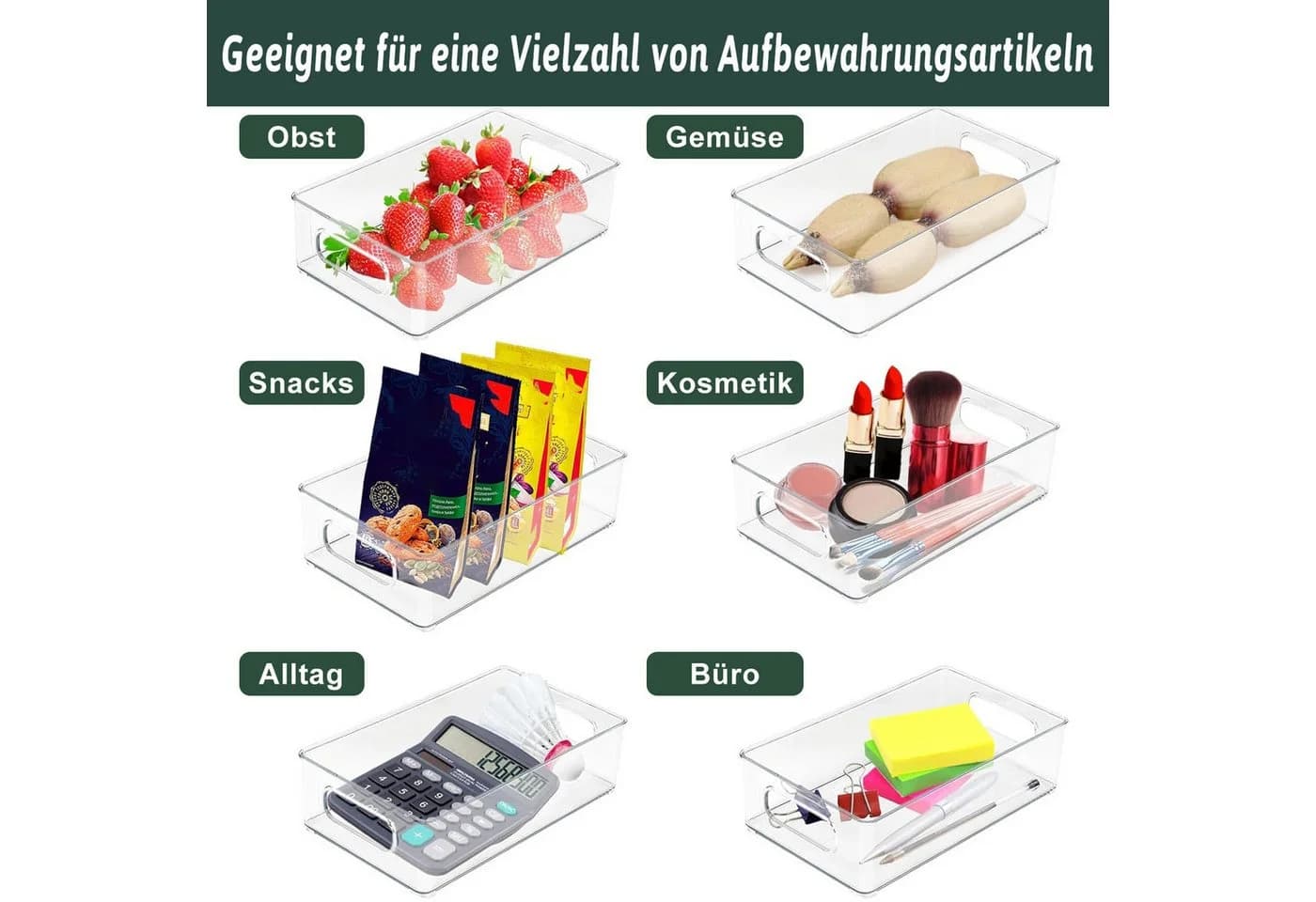 Refined Living Aufbewahrungsbox Kühlschrank Organizer Set Stapelbar - 9er Set (3 Größe) Korbeinsatz - Bild 5