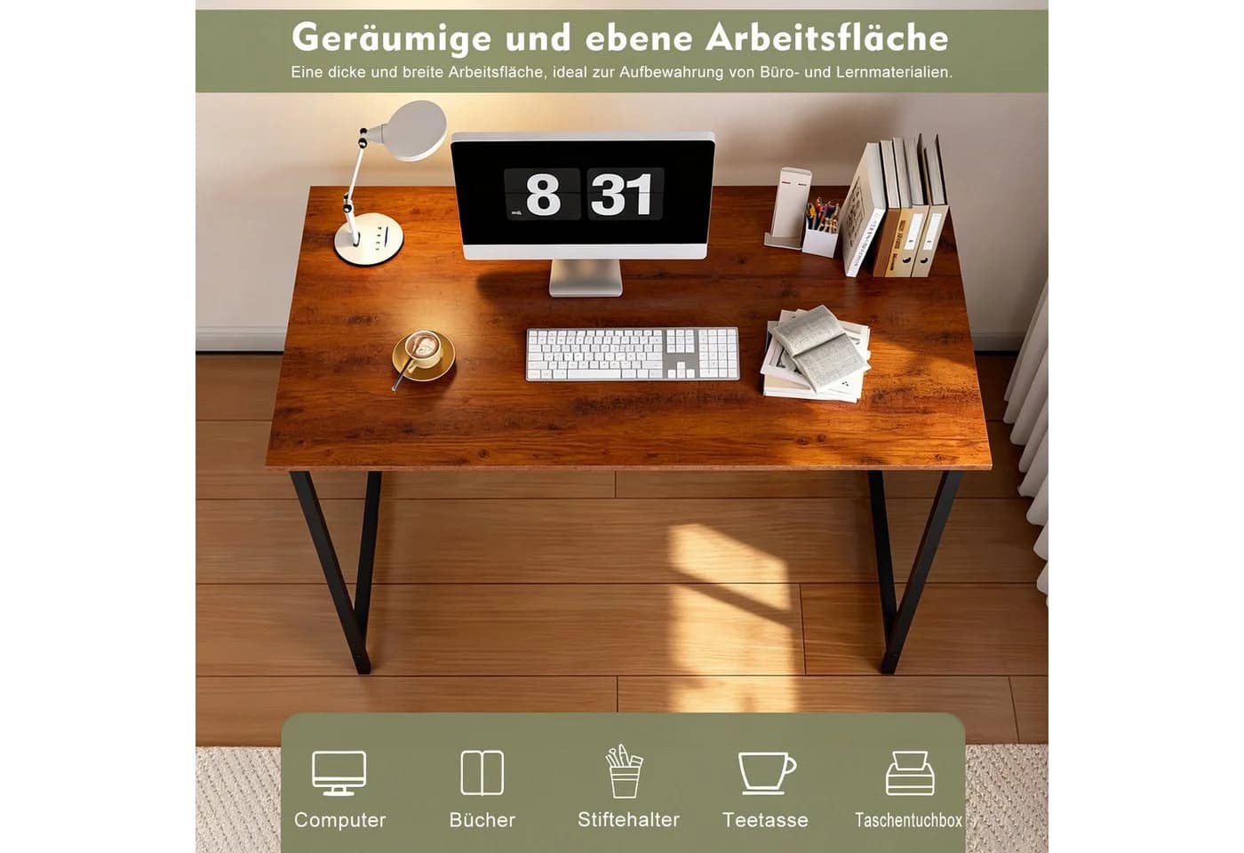 Refined Living Computertisch Schreibtisch Gaming Tisch 50x80/100cm Weiß/Braun/Holzfarbe/Schwarz - Bild 3