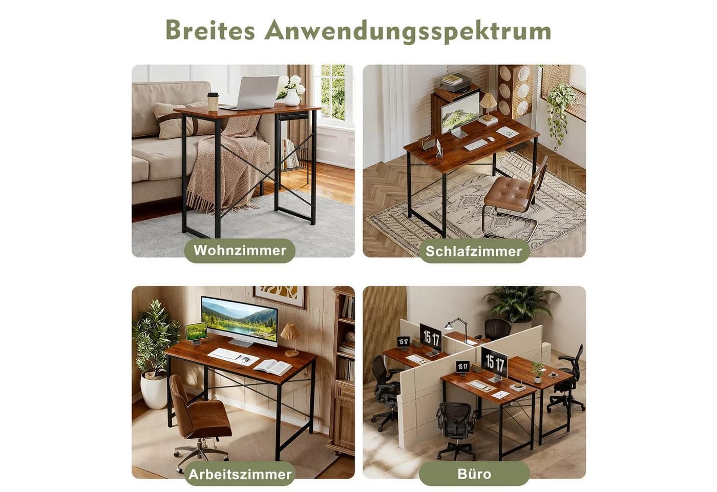 Refined Living Computertisch Schreibtisch Gaming Tisch 50x80/100cm Weiß/Braun/Holzfarbe/Schwarz - Bild 5