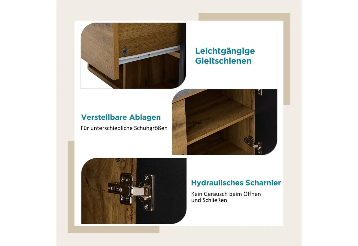 SeedWave Garderobe mit Schuhschrank, Bank & Spiegel, Moderner Holzoptik - Bild 3