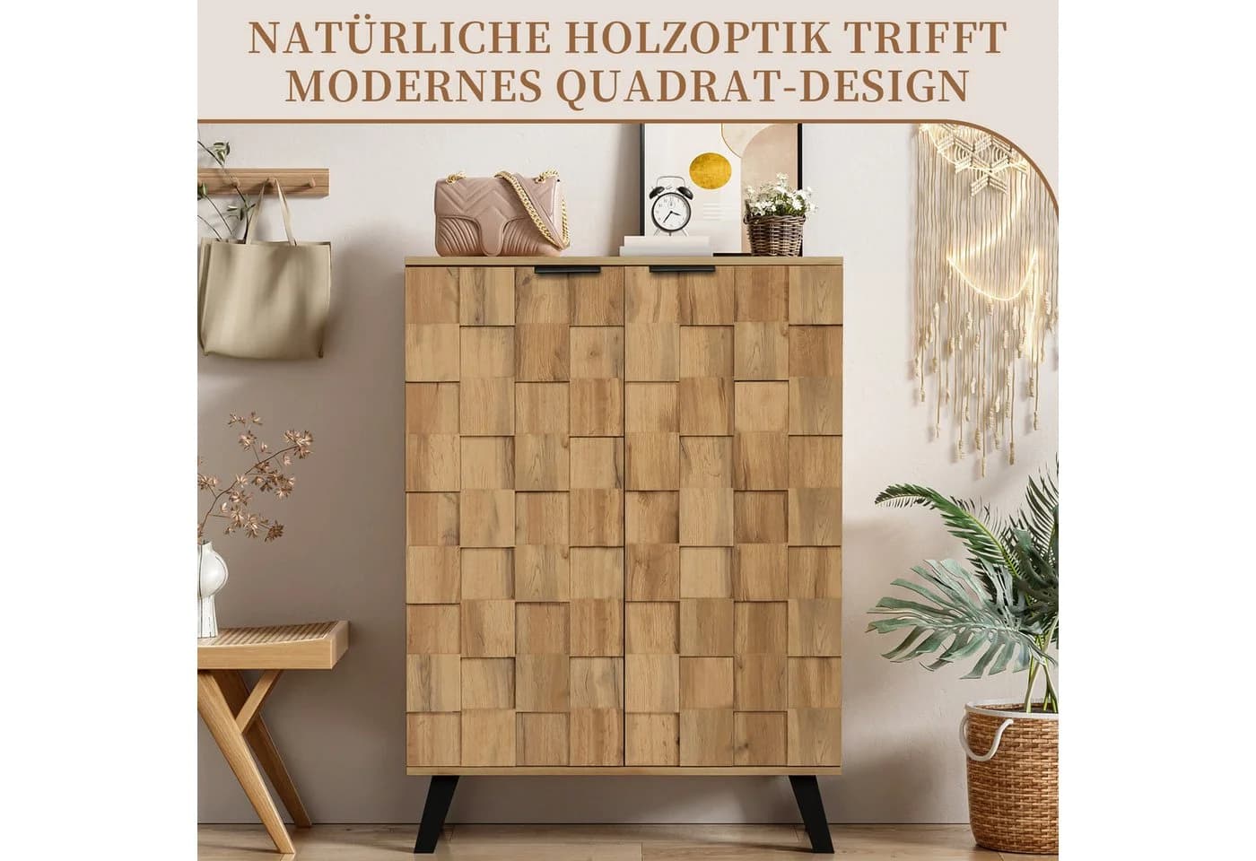 SeedWave Schuhschrank Holzoptik 5 Fächer Dämpfung