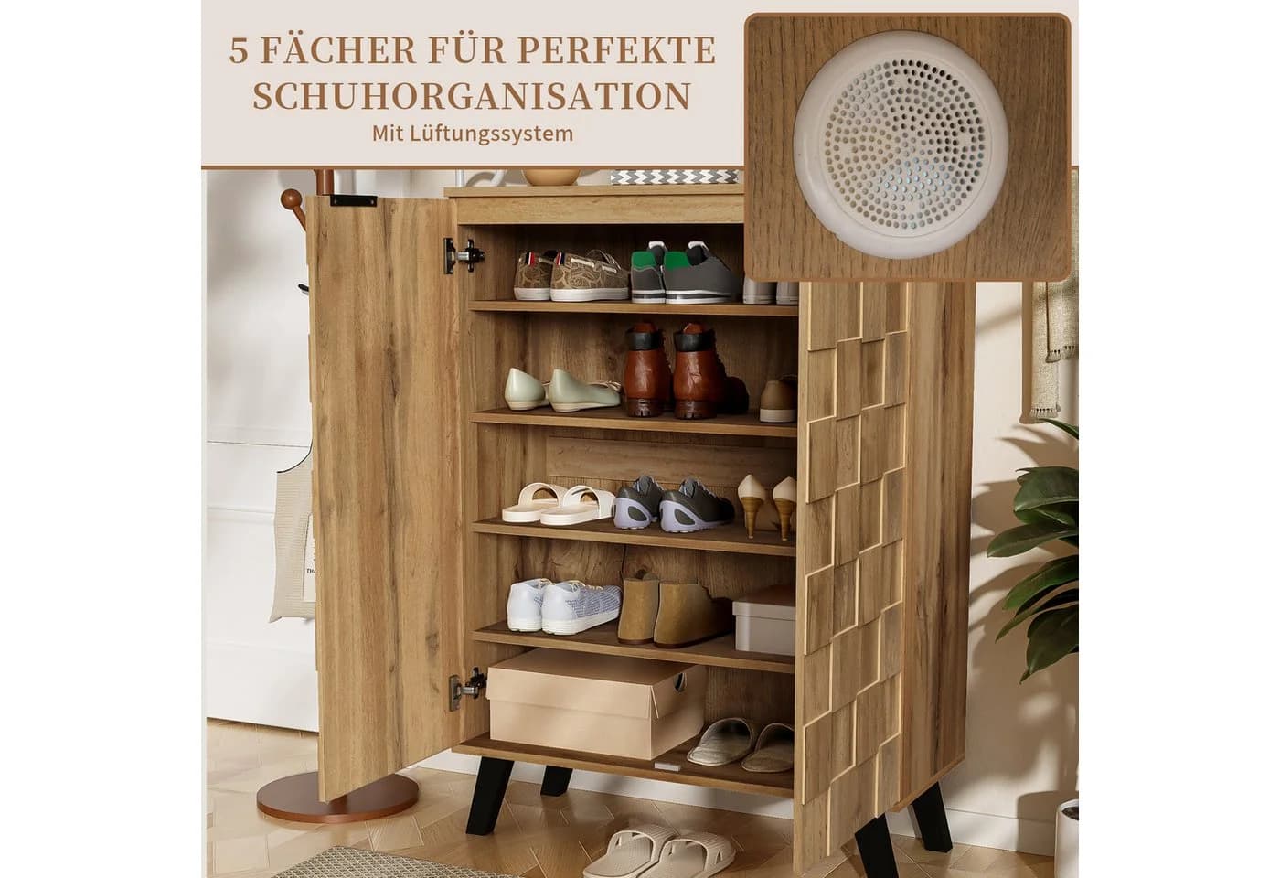 SeedWave Schuhschrank Holzoptik 5 Fächer Dämpfung - Bild 3