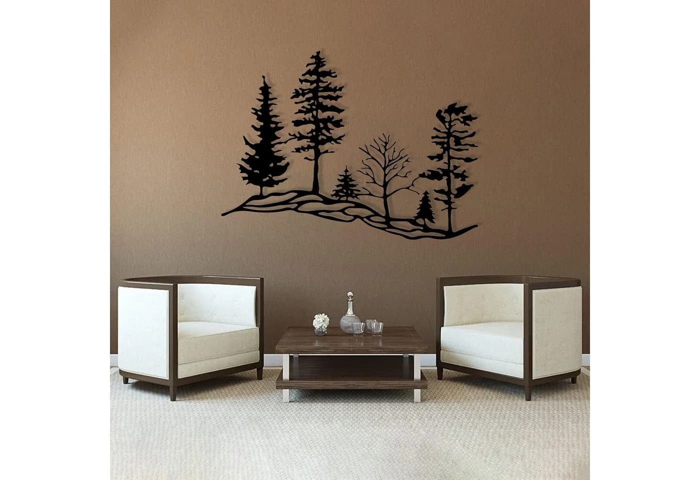 Jumpeak Wanddekoobjekt Metall Kiefernwald Design Schwarz/Weiß