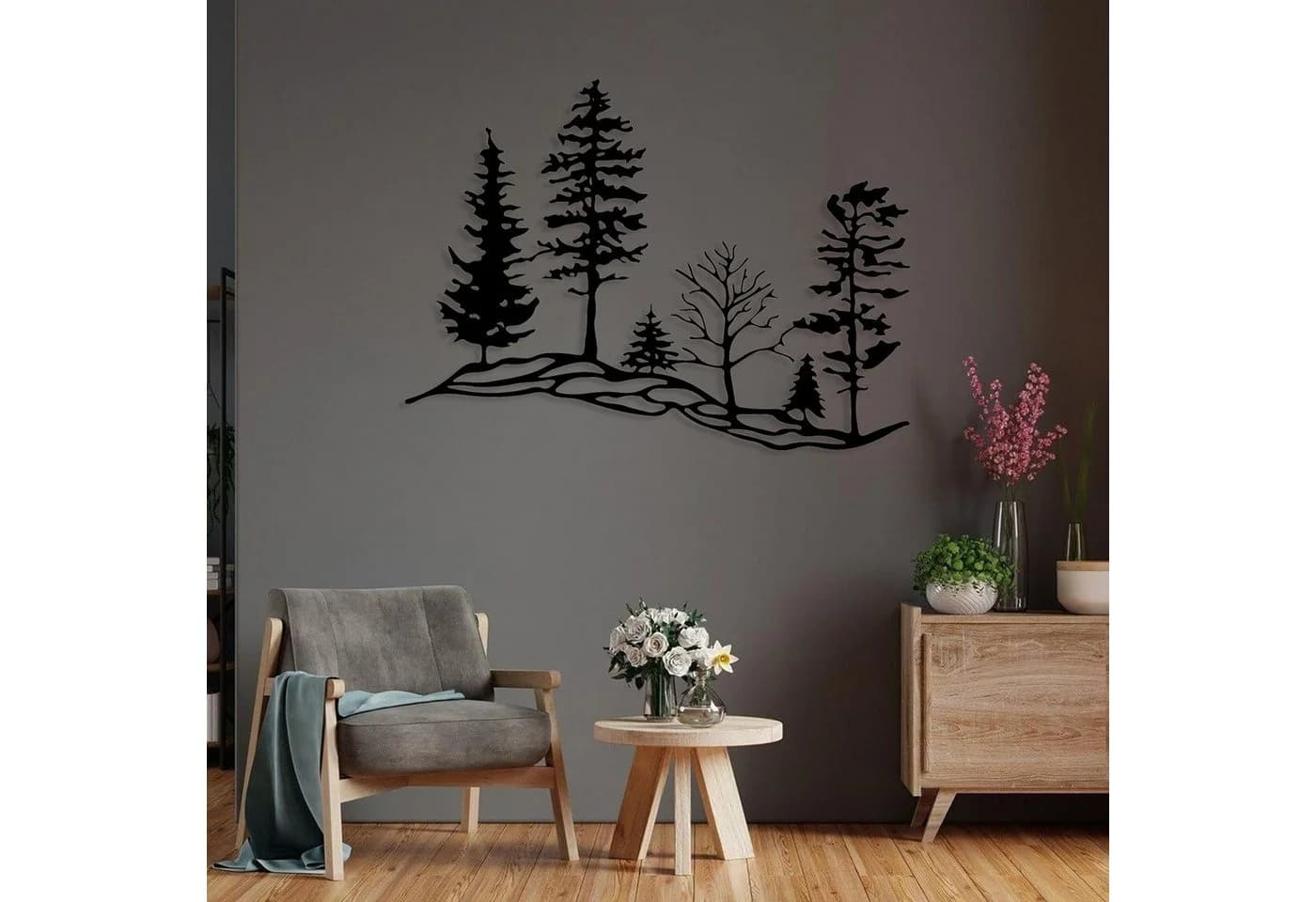 Jumpeak Wanddekoobjekt Metall Kiefernwald Design Schwarz/Weiß - Bild 4