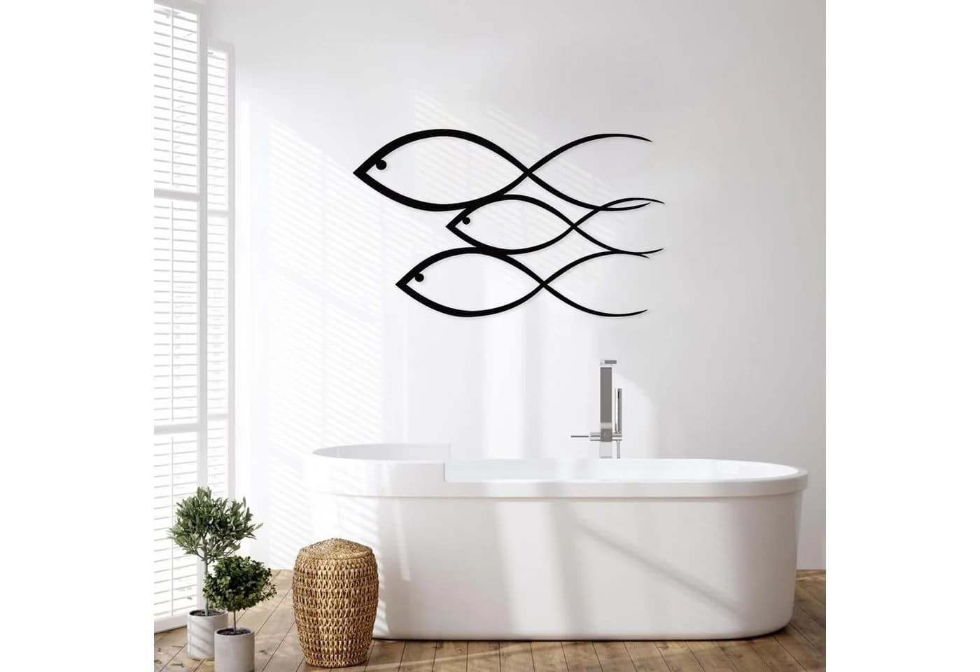 Jumpeak Kleine Fische Wanddekoration Metall Maritimer Stil Schwarz/Weiß - Bild 3