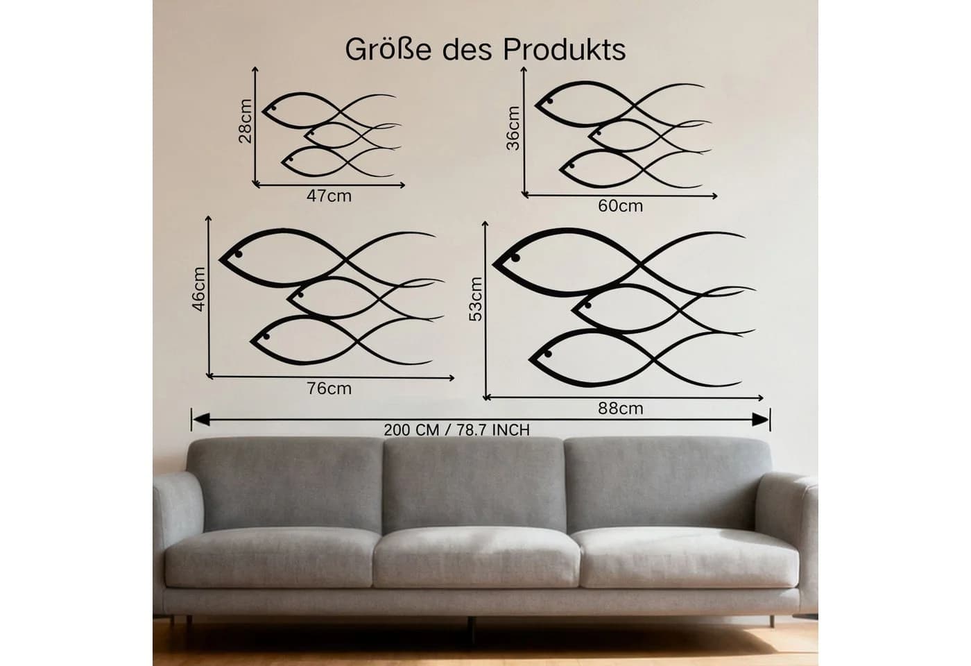 Jumpeak Kleine Fische Wanddekoration Metall Maritimer Stil Schwarz/Weiß - Bild 5