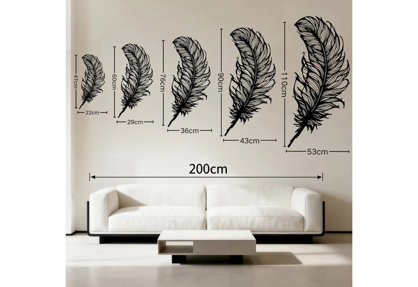 Jumpeak Wanddeko Feder Metall Kunst Schwarz/Weiß/Gold/Silber - Bild 5