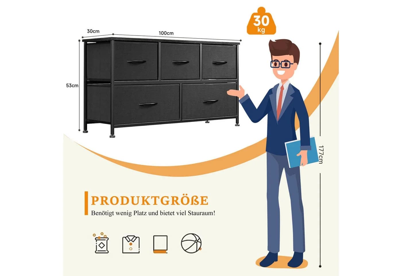 IDEASY Schubkastenkommode Frisiertisch, Schlafzimmerschrank-Organizer mit 5 Schubladen - Bild 3