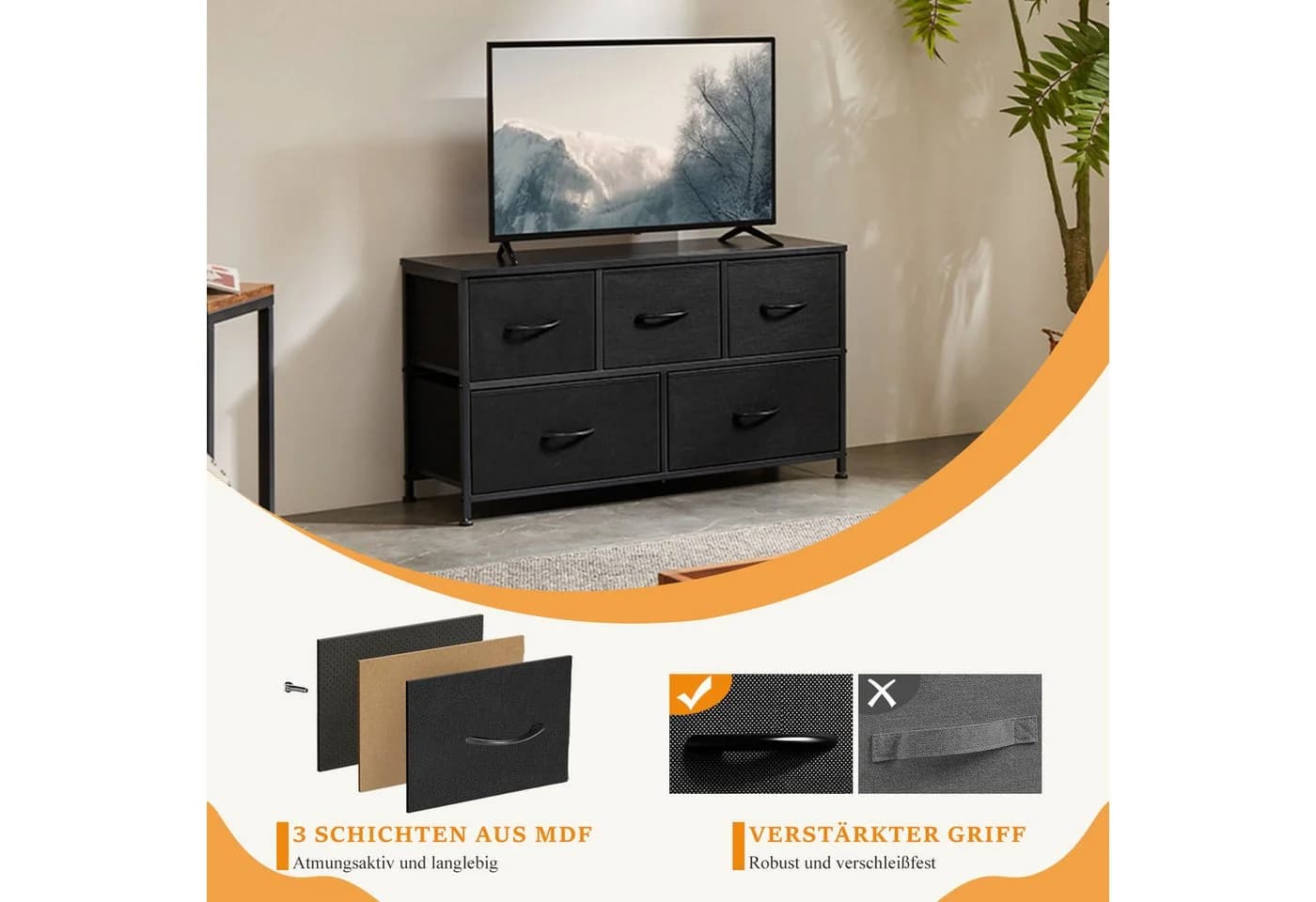 IDEASY Schubkastenkommode Frisiertisch, Schlafzimmerschrank-Organizer mit 5 Schubladen - Bild 5