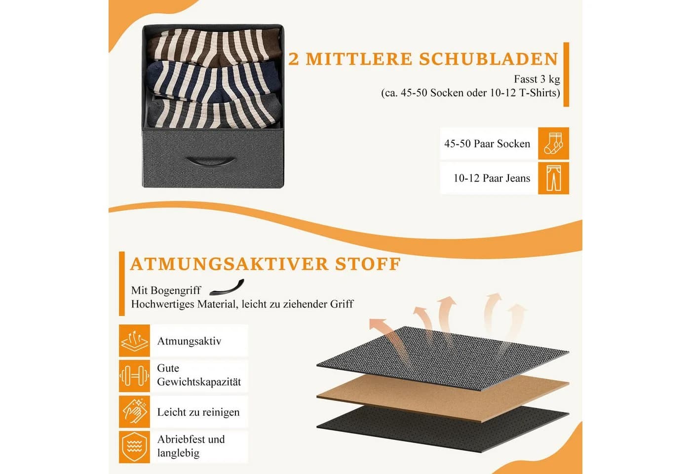 IDEASY Schubkastenkommode 2er-Set Stoffschubladen Grau - Bild 4