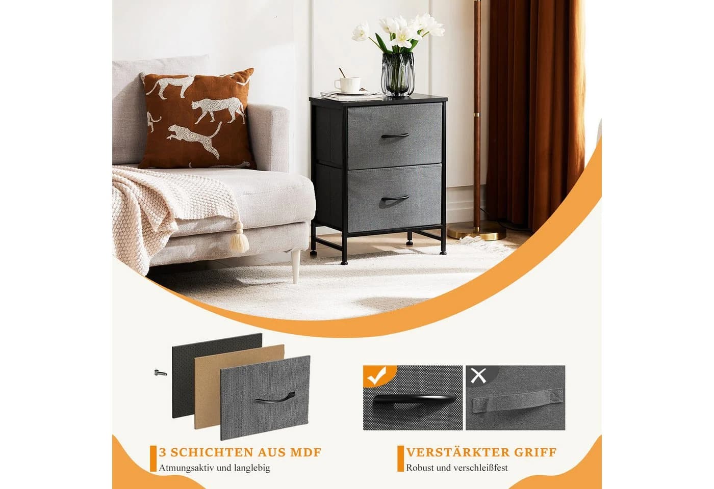 IDEASY Schubkastenkommode 2er-Set Stoffschubladen Grau - Bild 5
