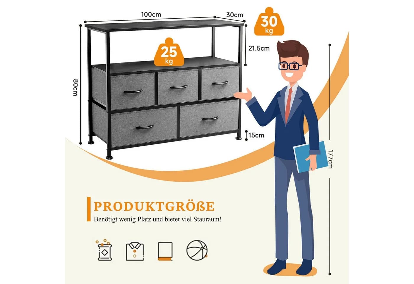 IDEASY TV-Schrank mit Stauraum, passend für 45-Zoll-Fernseher - Bild 3