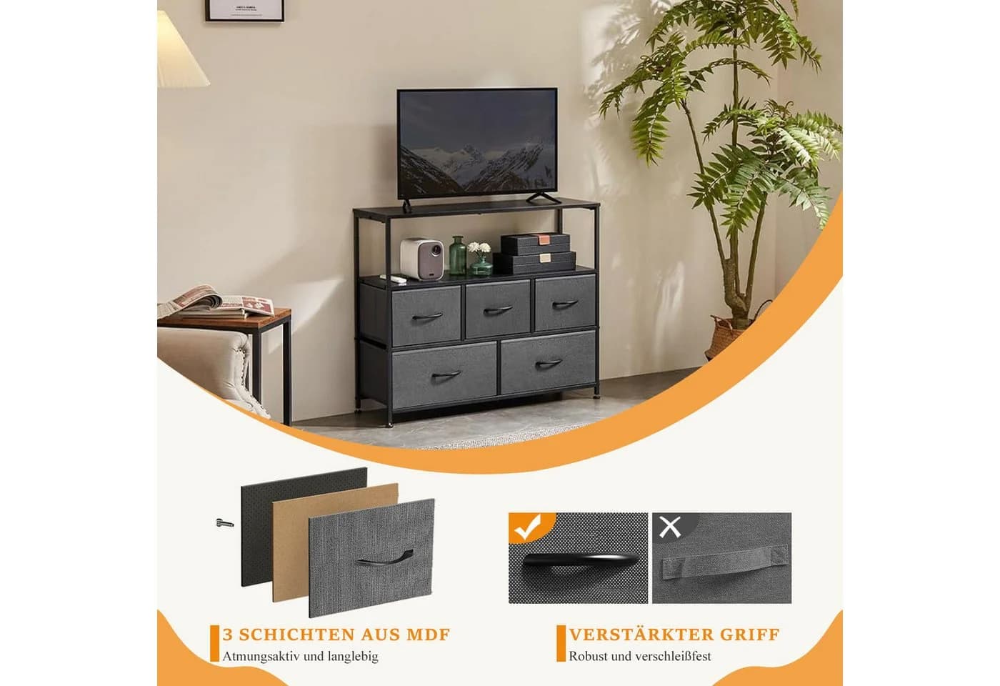 IDEASY TV-Schrank mit Stauraum, passend für 45-Zoll-Fernseher - Bild 5