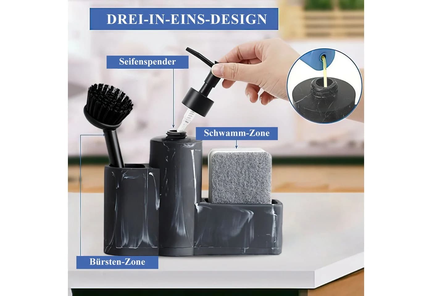 HEYHIPPO 3-in-1 Spülbecken-Reinigungsset mit Bürste 20×19,5cm - Bild 5