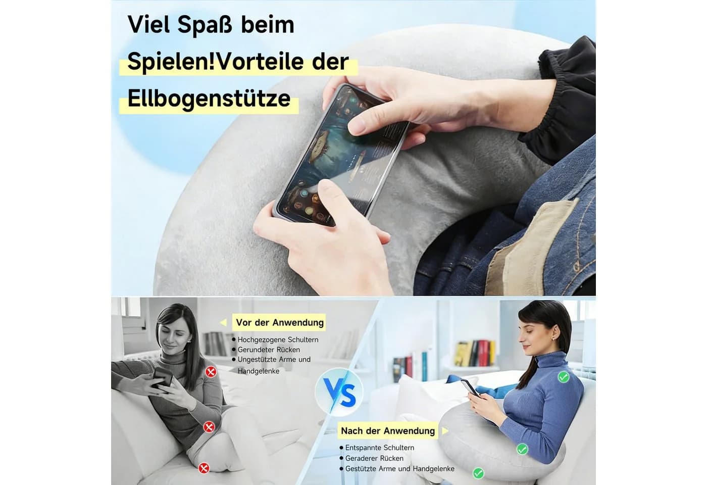 HEYHIPPO Stützkissen U-Form Grau/Lila Ergonomisch - Bild 5