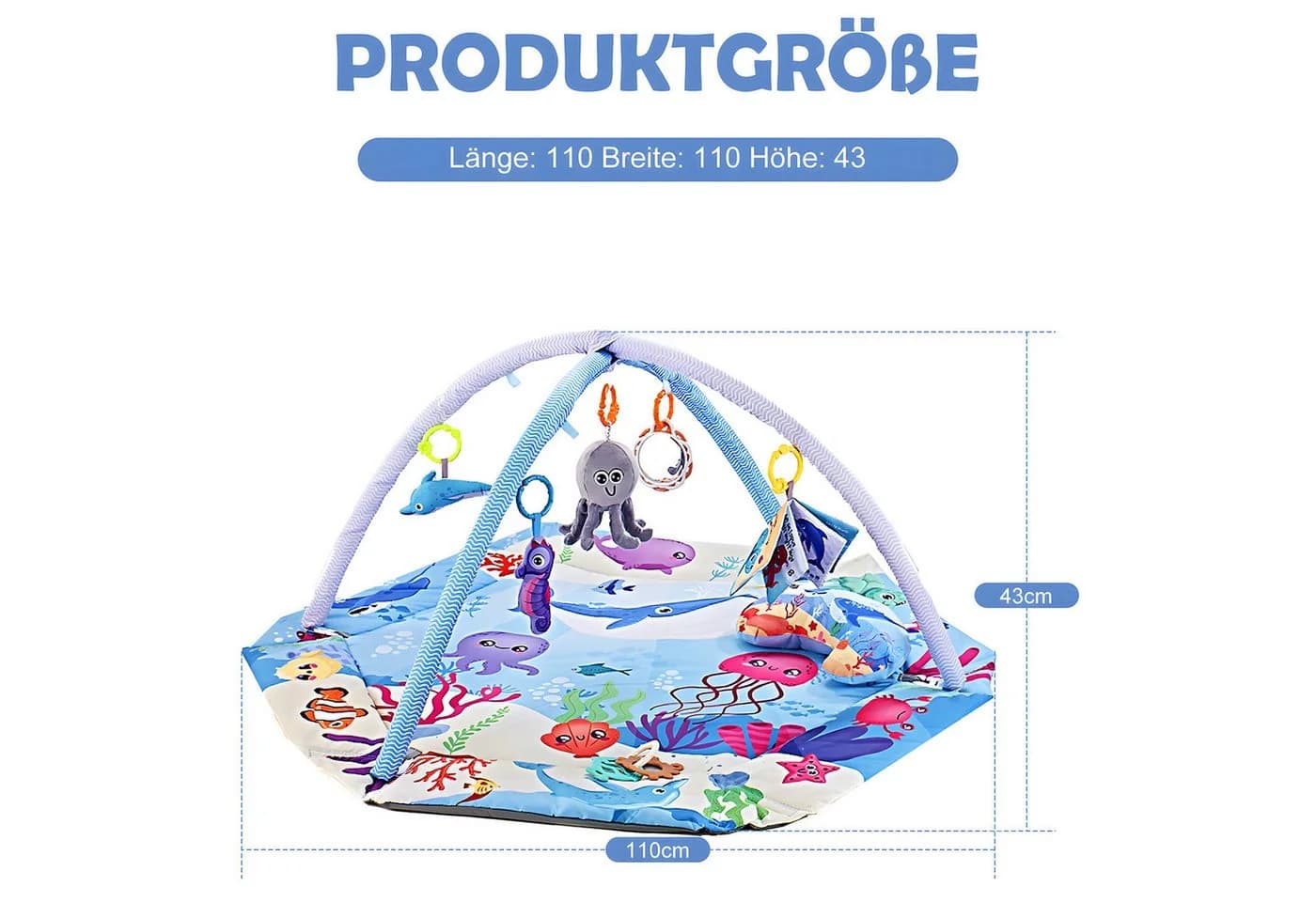 HEYHIPPO Spielmatte Baby Krabbeldecke Blau 110x110x43cm