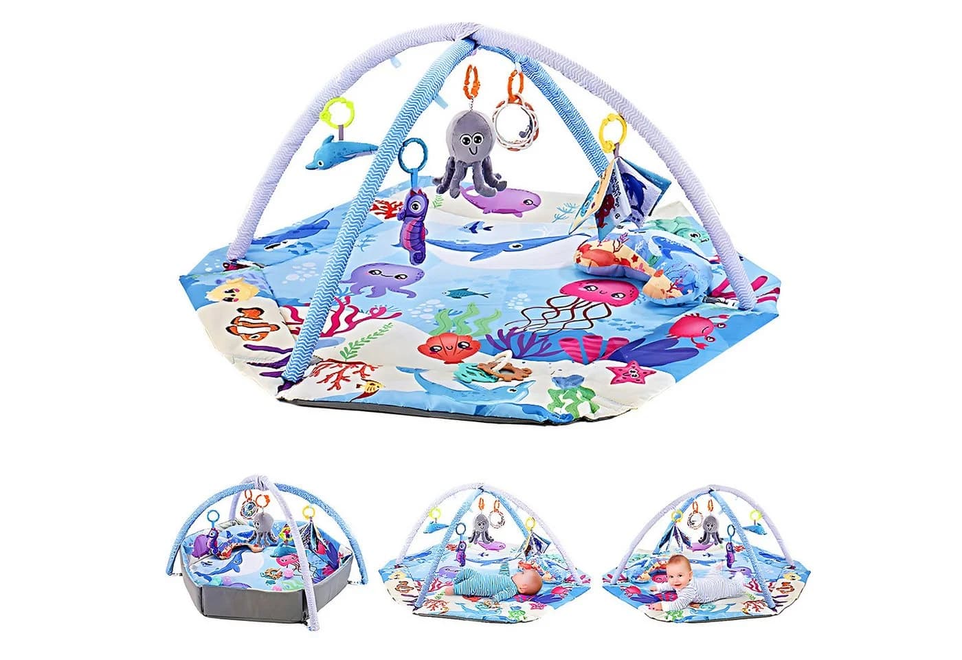 HEYHIPPO Spielmatte Baby Krabbeldecke Blau 110x110x43cm - Bild 2