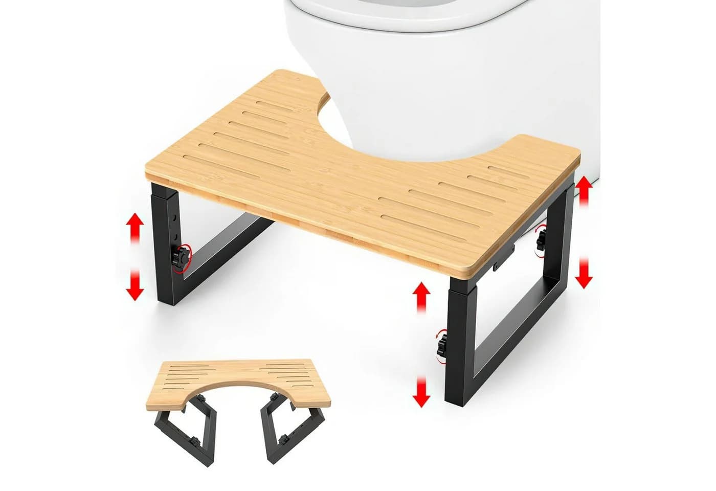 HEYHIPPO Tritthocker Klappbarer Toilettenhocker Höhenverstellbarer Bambus - Bild 2