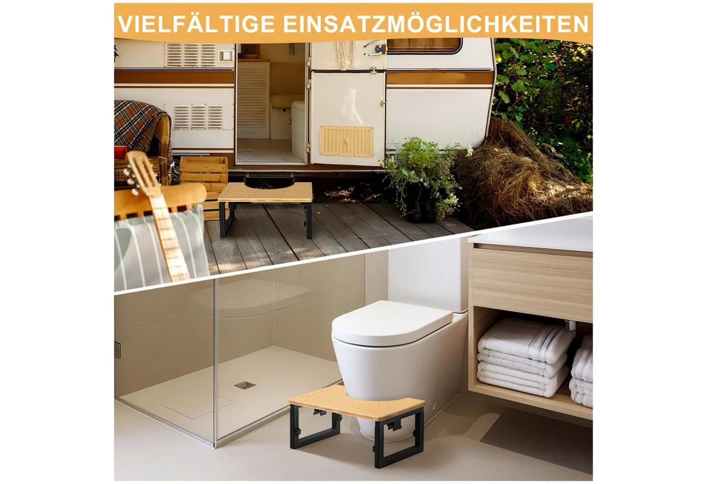 HEYHIPPO Tritthocker Klappbarer Toilettenhocker Höhenverstellbarer Bambus - Bild 5