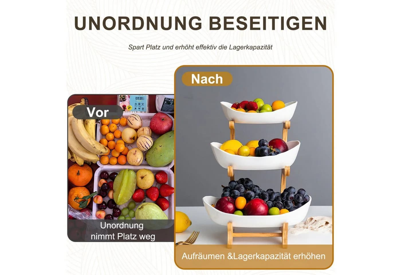 HEYHIPPO Dreistöckiger Obstständer Bambus Weiß - Bild 4
