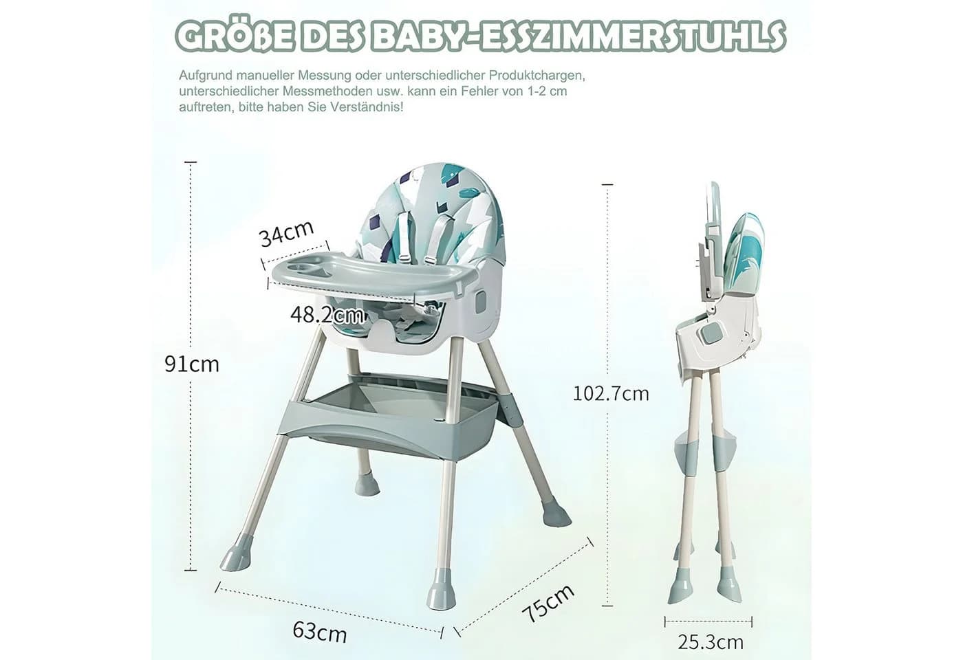 HEYHIPPO Kinderklappstuhl Hochstuhl Grün