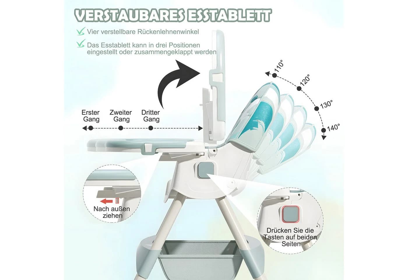 HEYHIPPO Kinderklappstuhl Hochstuhl Grün - Bild 5