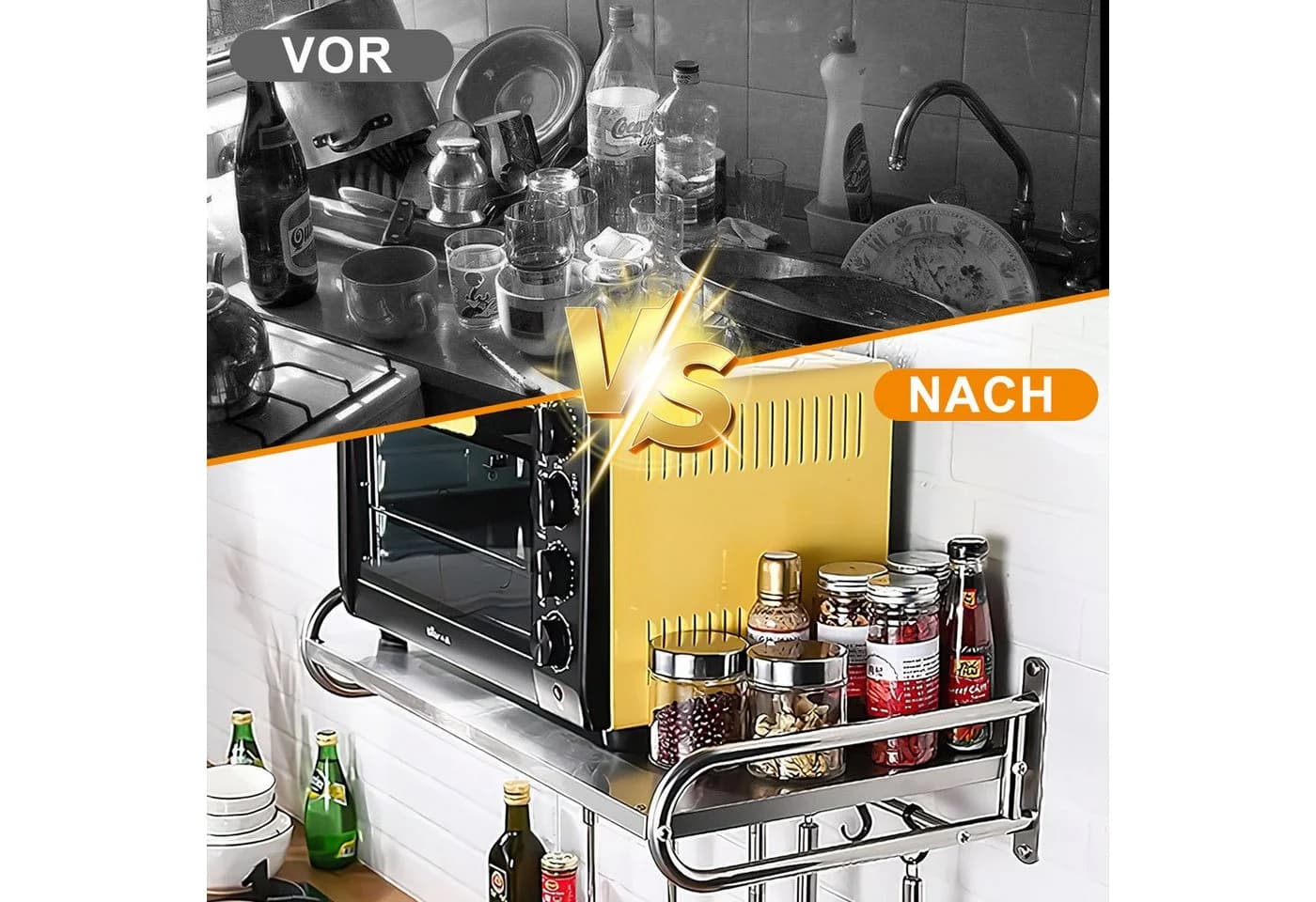HEYHIPPO Wandregal Mikrowellenhalterung Edelstahl Küchenregal - Bild 4