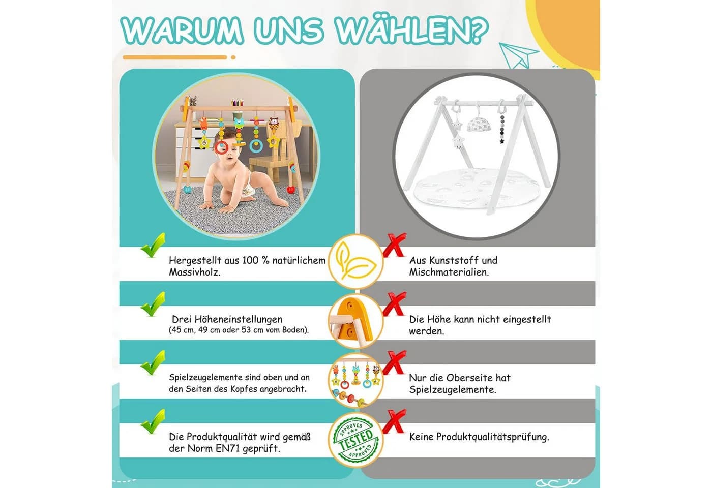 HEYHIPPO Baby Gym Holzspielbogen Babygymnastikrahmen - Bild 4