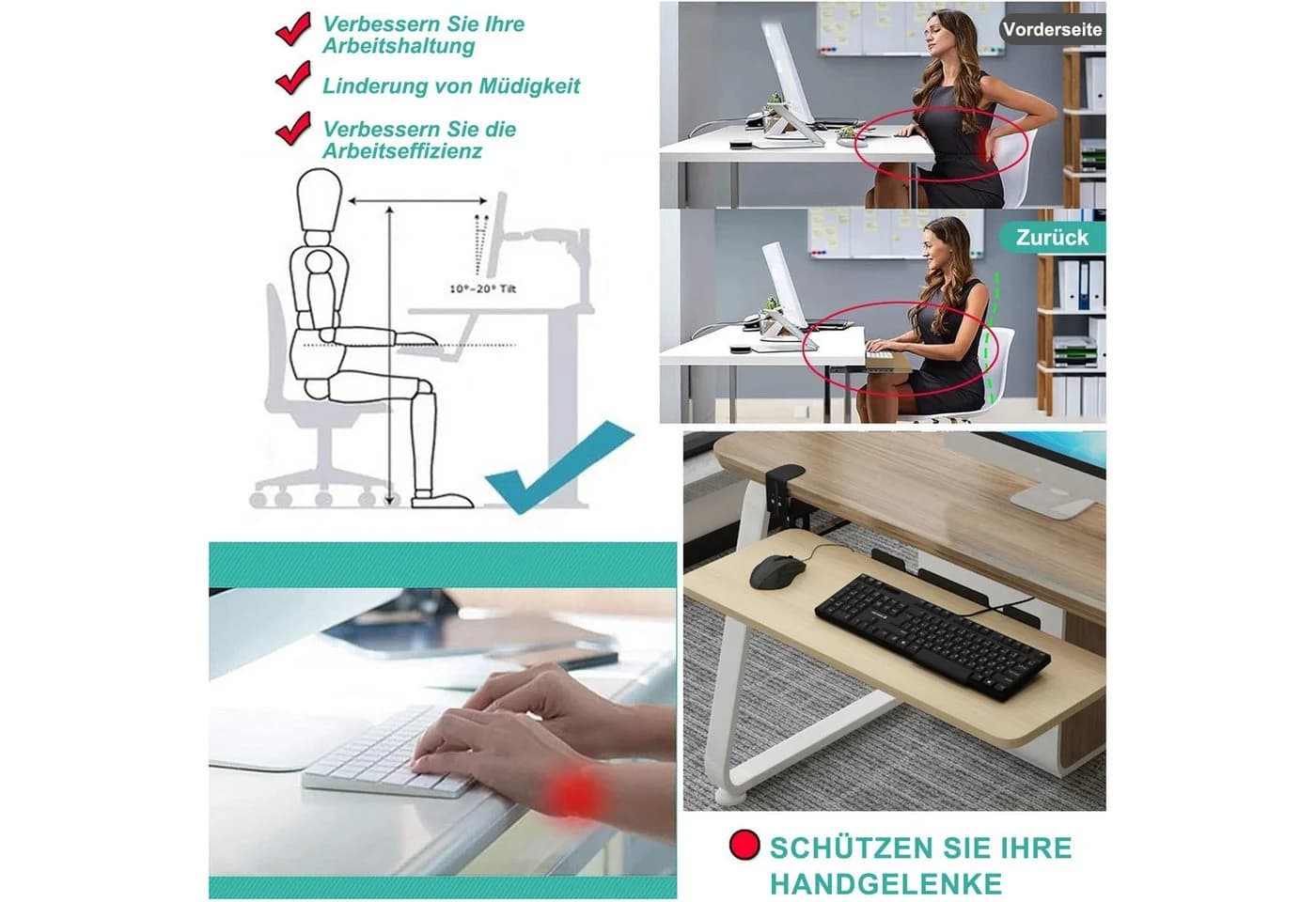 HEYHIPPO Anbautisch-Untertischhalterung Tastaturablage Lochfrei - Bild 5