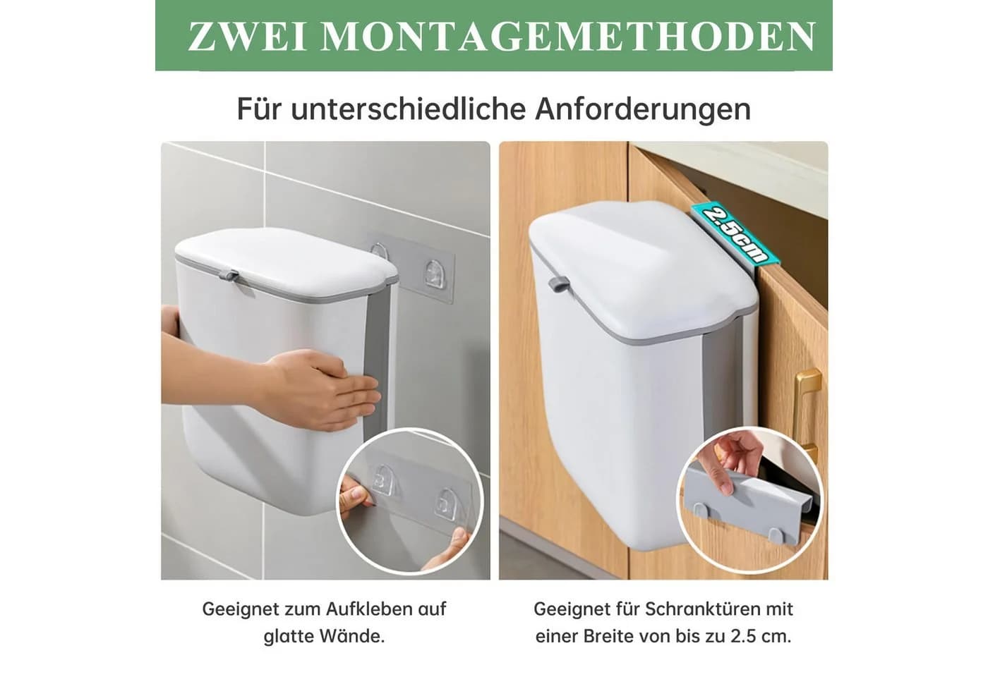HEYHIPPO Faltbarer Mülleimer mit Schiebedeckel 9L Weiß - Bild 4