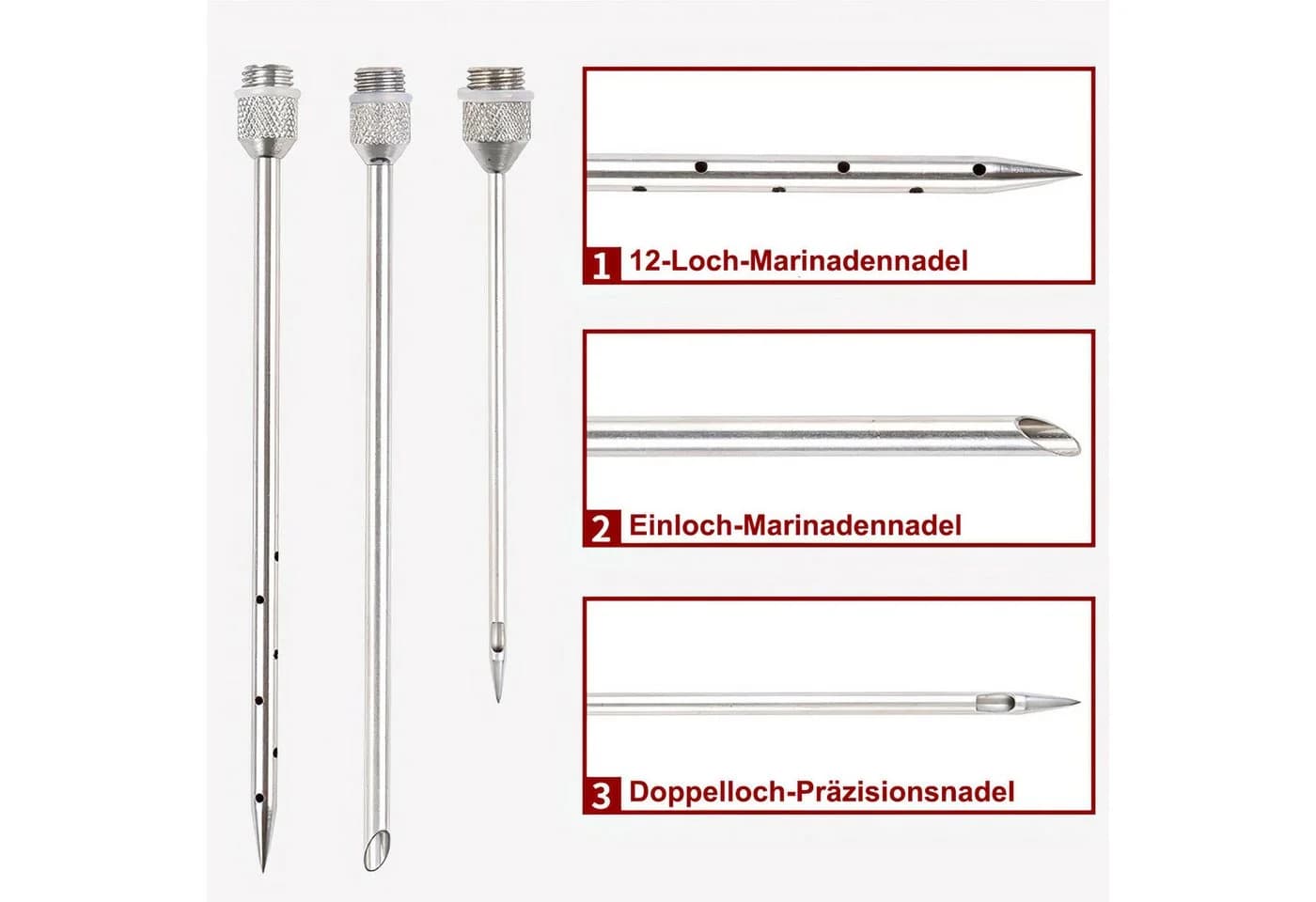 HEYHIPPO Grillwerkzeug-Set mit Fleischmarinaden-Injektor und 3 Edelstahl-Nadeln - Bild 4