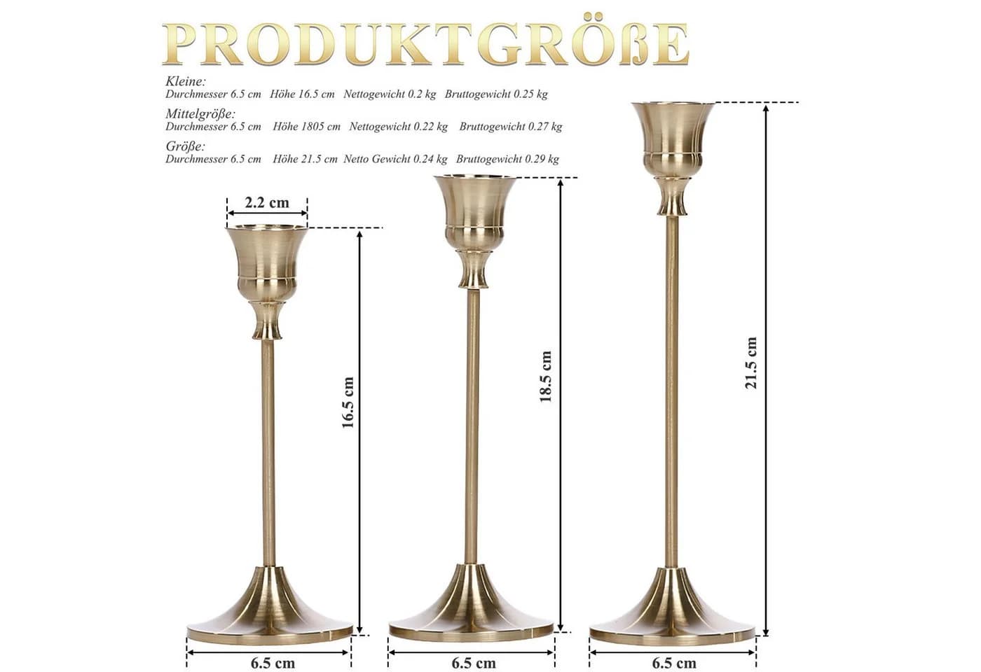 HEYHIPPO Kerzenständer 3er Set Gold Vintage