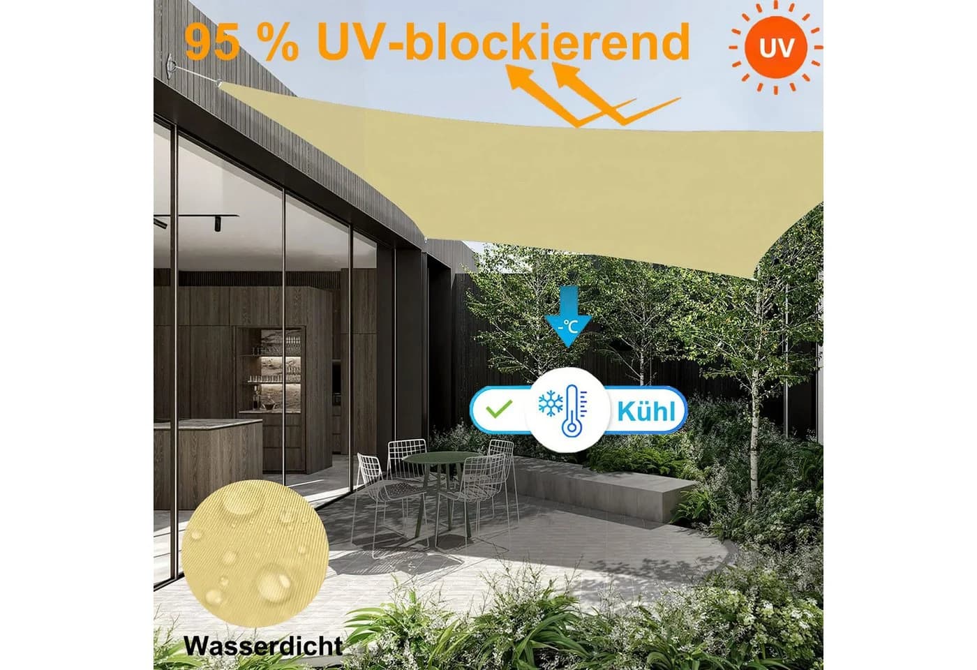 HEYHIPPO Sonnensegel Wasserfester Sonnenschutz für den Garten 2x3m - Bild 5