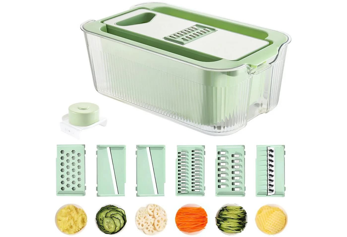 HEYHIPPO 6-in-1 Gemüseschneider Edelstahl mit Abtropfbecken - Bild 2