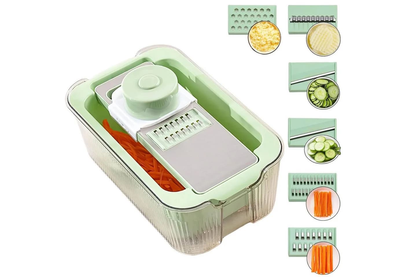HEYHIPPO 6-in-1 Gemüseschneider Edelstahl mit Abtropfbecken - Bild 3