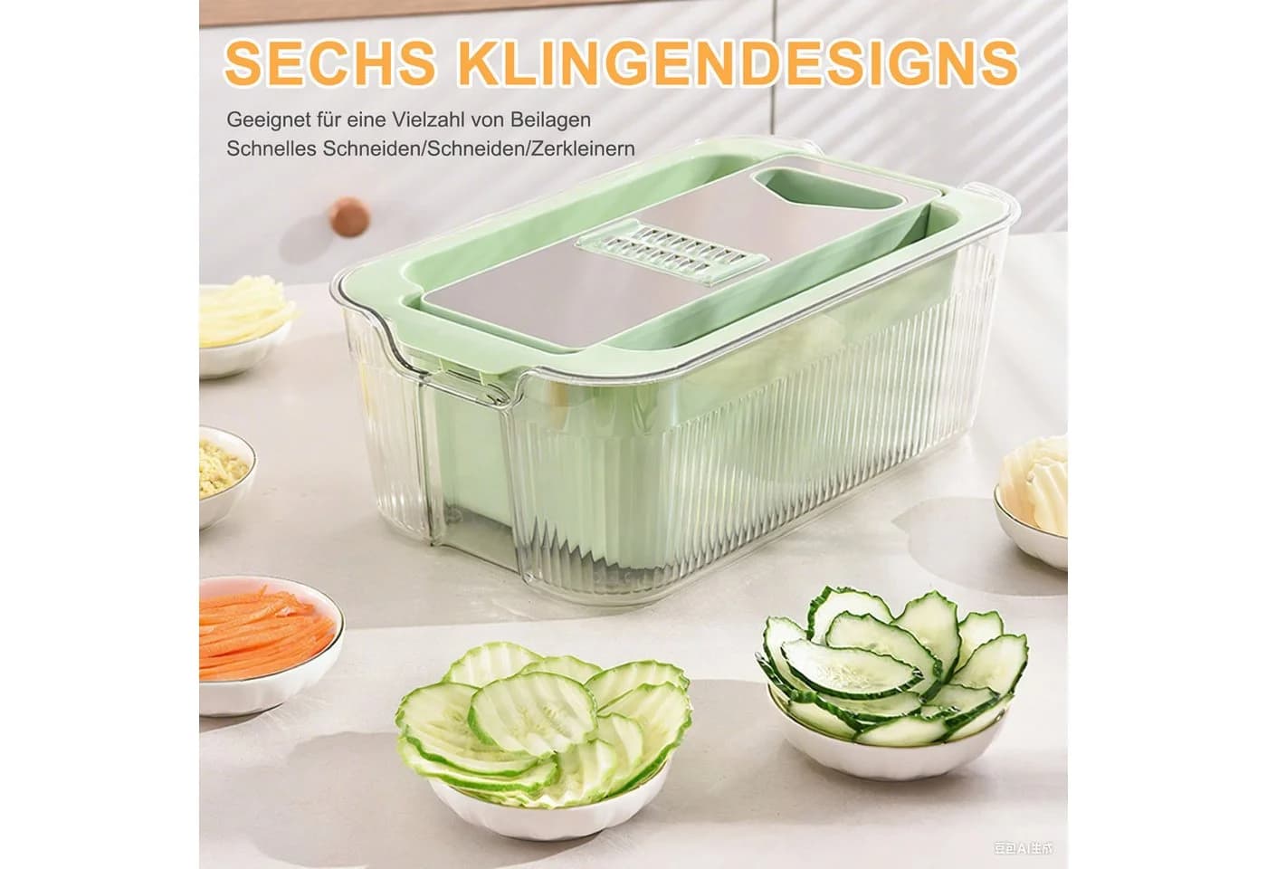 HEYHIPPO 6-in-1 Gemüseschneider Edelstahl mit Abtropfbecken - Bild 4