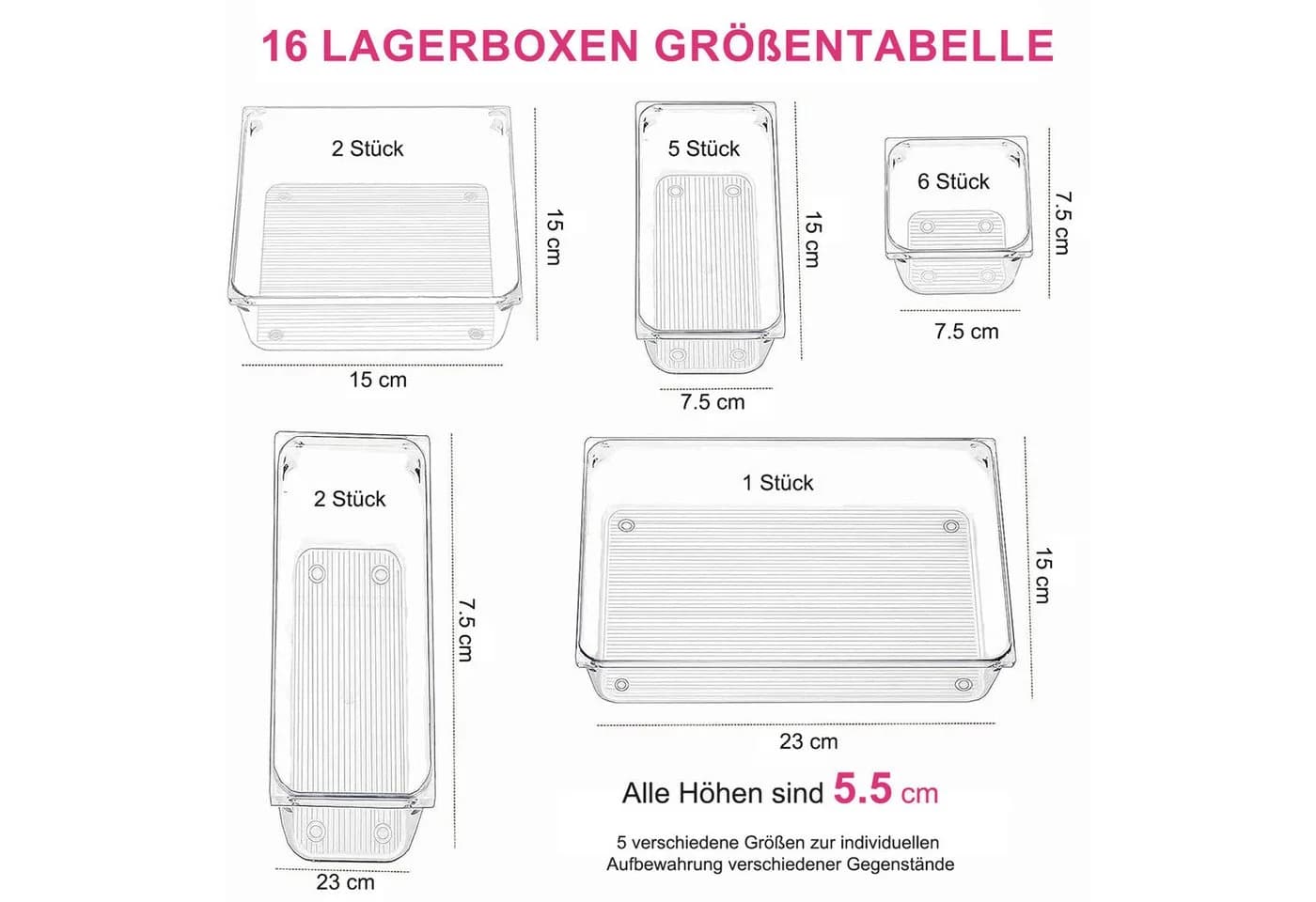 HEYHIPPO Schubladenbox 16er-Pack Transparent