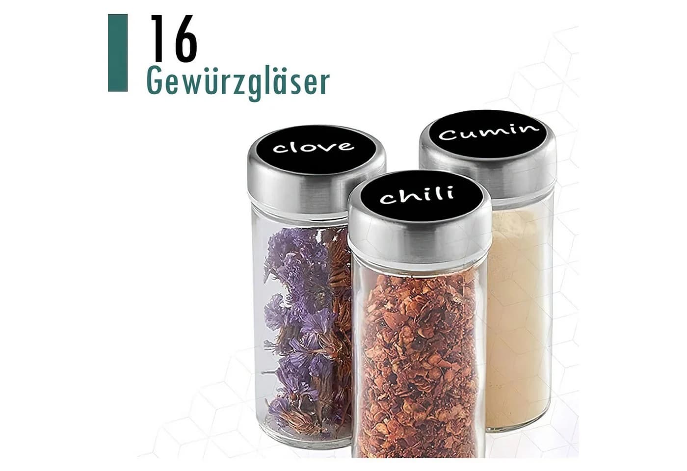 HEYHIPPO Gewürzkarussell 360° drehbares Gewürzregal mit 16 Gewürzgläsern Edelstahl - Bild 5