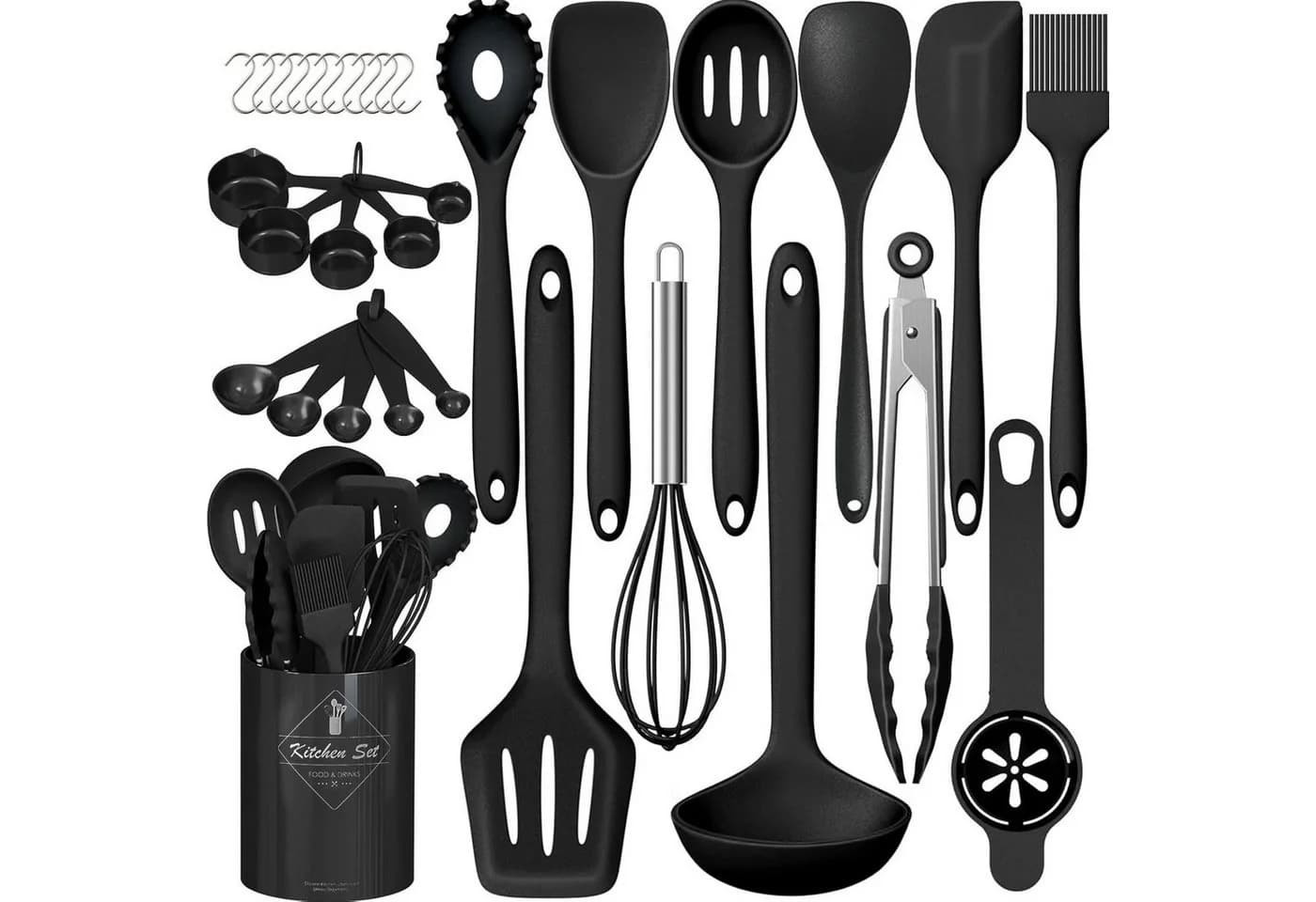 HEYHIPPO Küchenorganizer-Set 32-tlg. Silikon Küchenutensilien Hitzebeständig Spülmaschinenfest - Bild 4