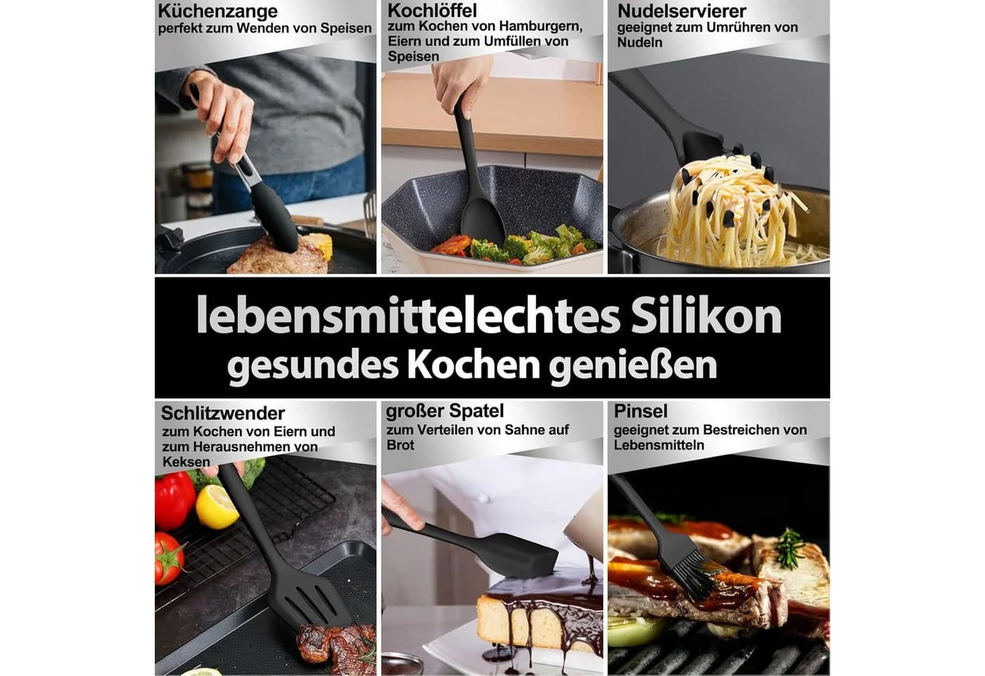 HEYHIPPO Küchenorganizer-Set 32-tlg. Silikon Küchenutensilien Hitzebeständig Spülmaschinenfest - Bild 5