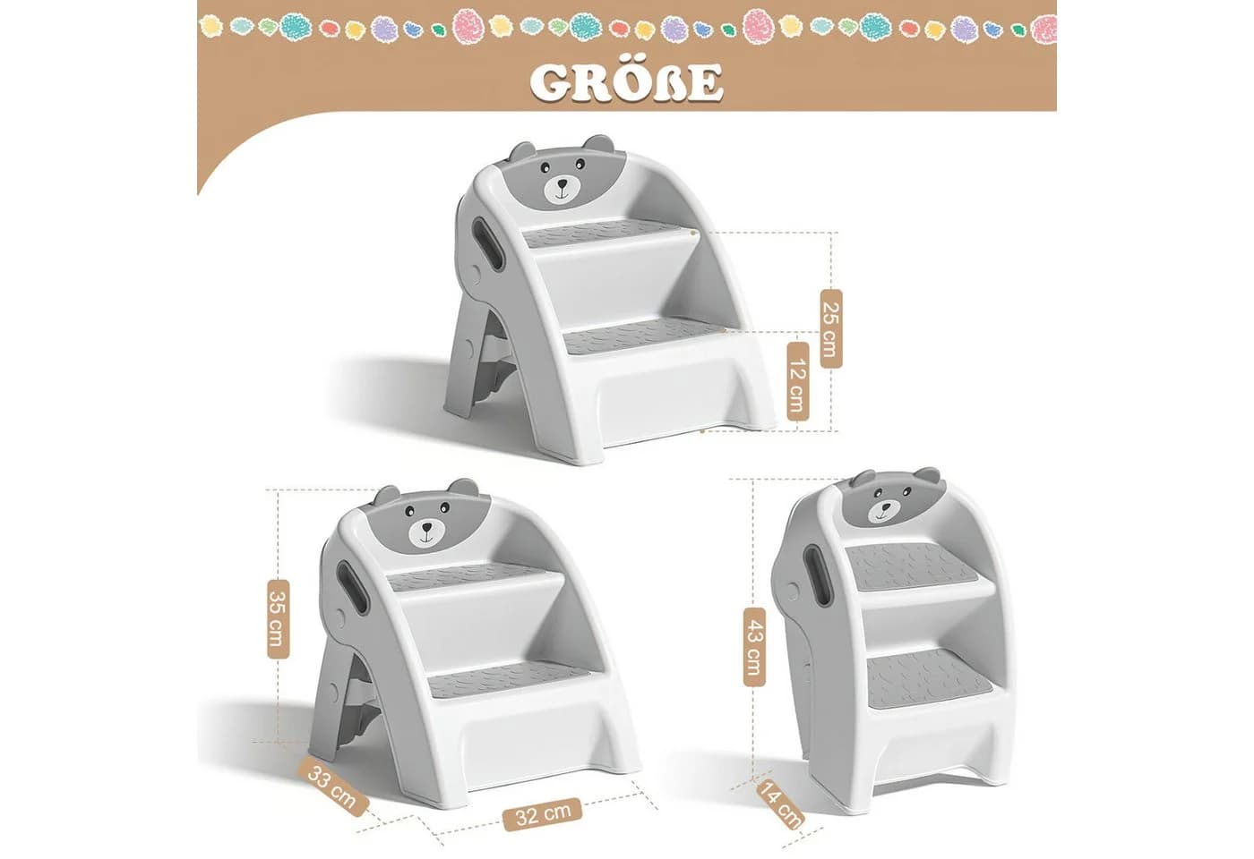 HEYHIPPO Kinderhocker Grau PP+TPE 32x33x35 cm