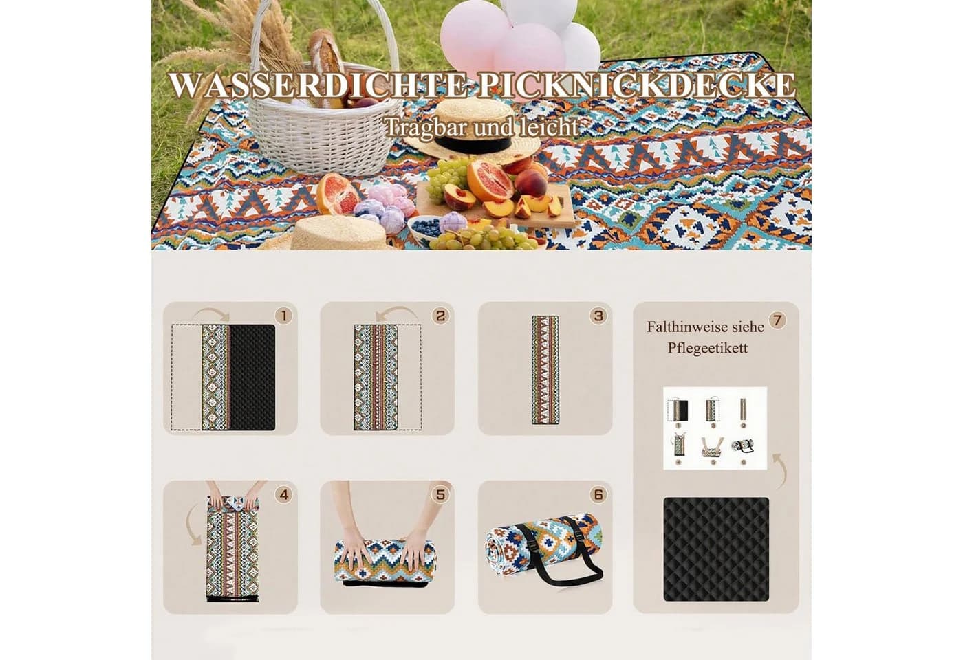 HEYHIPPO Picknickdecke 2x2m Bohème-Muster - Bild 5