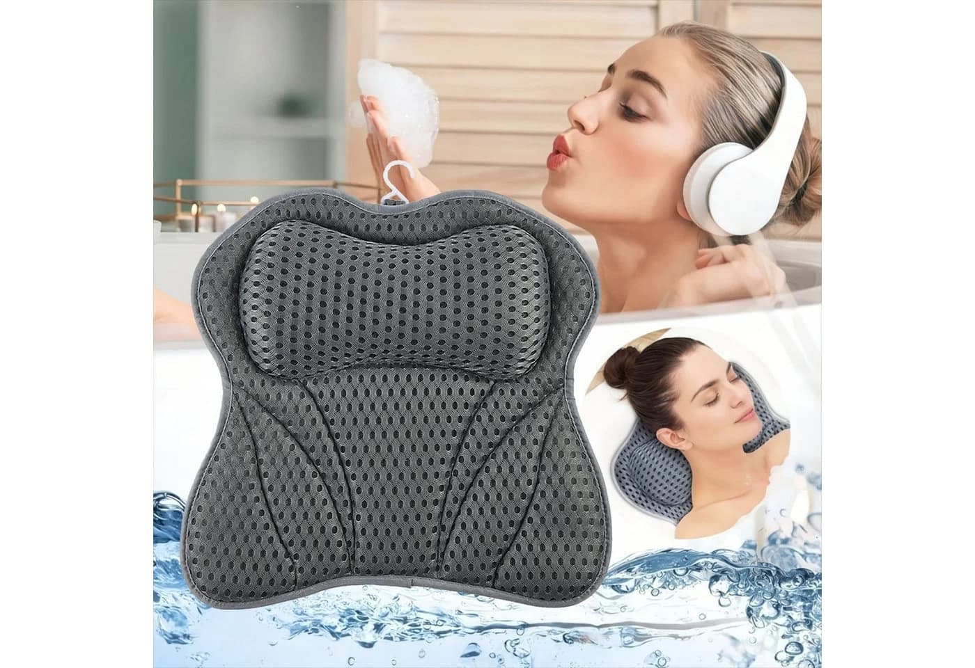 HEYHIPPO Badewannenkissen Grau 4D Mesh Ergonomisch - Bild 2