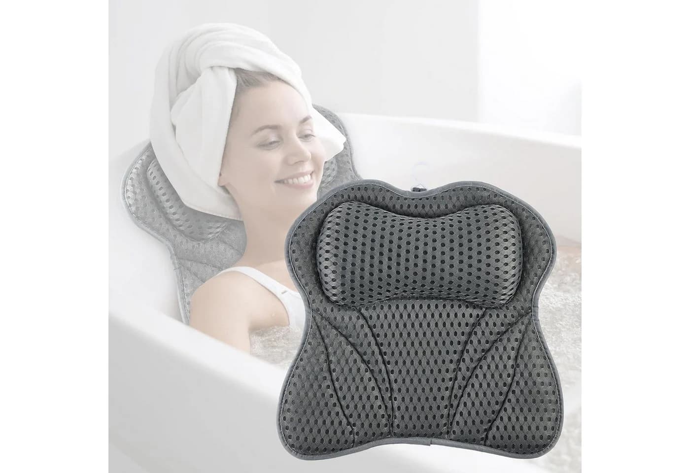 HEYHIPPO Badewannenkissen Grau 4D Mesh Ergonomisch - Bild 3